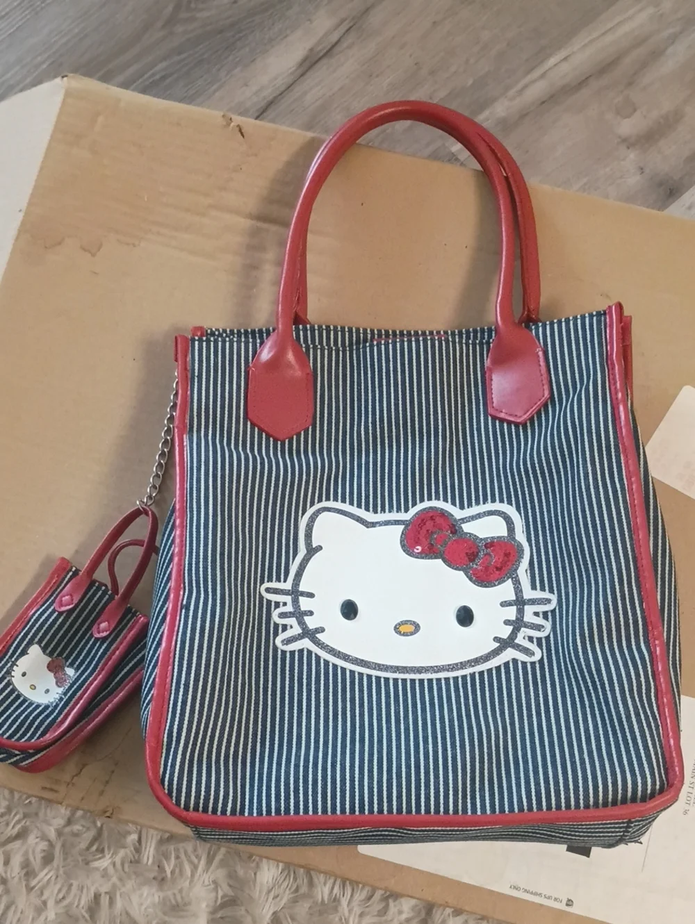 Sanrio Hello Kitty Striped Tote in Navy and Red